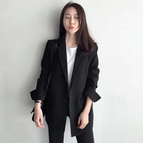 2020 elegant black single-breasted women blazer fashion vintage solid loose work wear outerwear female jacket, White;black
2020 elegant black single-breasted women blazer fashion vintage solid loose work wear outerwear female jacket, White;black