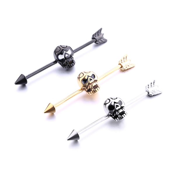 long stud earrings skull skeleton head industrial earring 14g cartilage earring body piercing jewelry, Golden;silver
long stud earrings skull skeleton head industrial earring 14g cartilage earring body piercing jewelry, Golden;silver