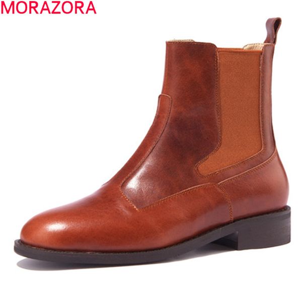 morazora 2020 new arrival fashion women boots genuine leather boots low heel round toe solid color ankle for woman, Black 
morazora 2020 new arrival fashion women boots genuine leather boots low heel round toe solid color ankle for woman, Black