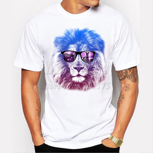 2019 men's fashion short sleeve summer lion printed t-shirt o-neck cool