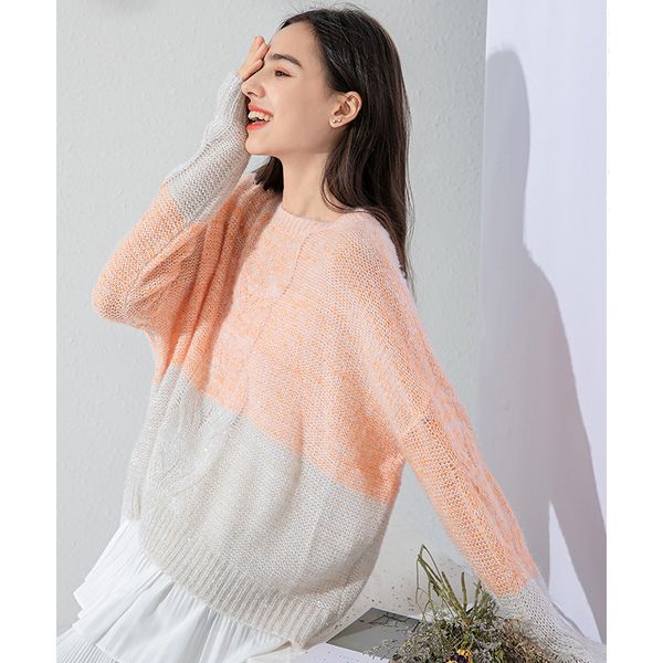 2020 autumn and winter casual loose sweater mohair round neck sweater women, White;black
2020 autumn and winter casual loose sweater mohair round neck sweater women, White;black