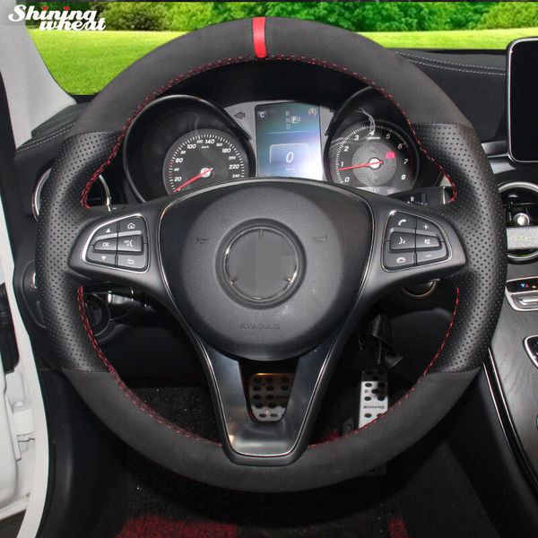 black genuine leather black suede red marker hand-stitched car steering wheel cover for - c180 c200 w205 c300 b200
black genuine leather black suede red marker hand-stitched car steering wheel cover for - c180 c200 w205 c300 b200