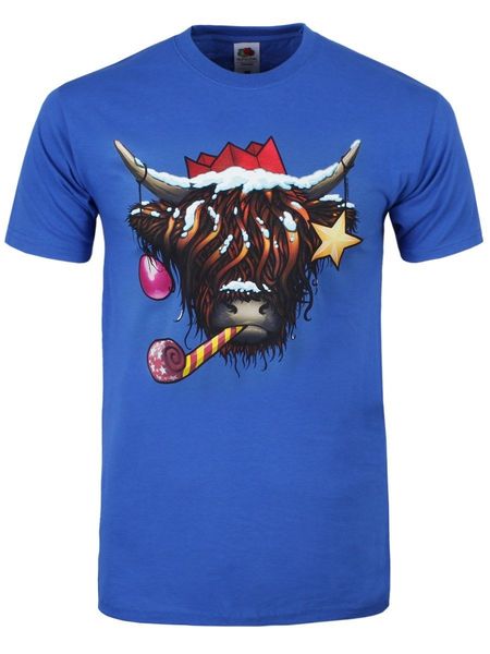 herren weihnachtsshirt hochlandrind blau