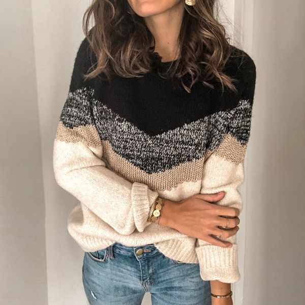 women autumn winter new solid color stitching sweater shirt casual contrast color round neck sweater women pullovers, White;black
women autumn winter new solid color stitching sweater shirt casual contrast color round neck sweater women pullovers, White;black