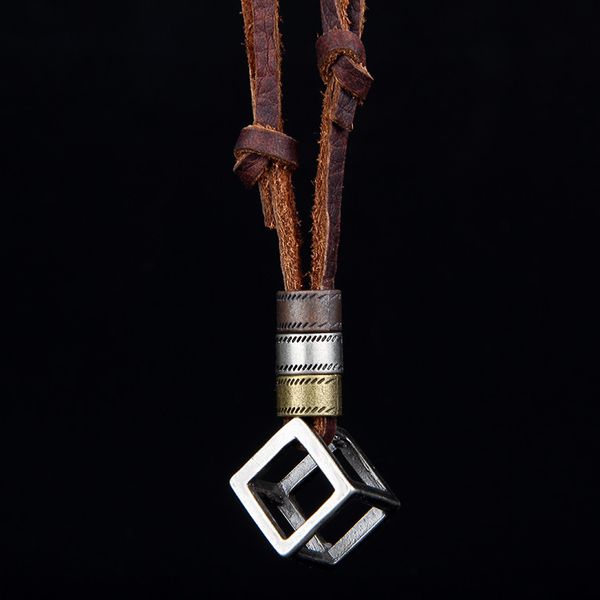 pendant necklaces 100% genuine leather men pendants with box punk vintage adjustable brown rope chain male jewelry mens jewellery, Silver
pendant necklaces 100% genuine leather men pendants with box punk vintage adjustable brown rope chain male jewelry mens jewellery, Silver