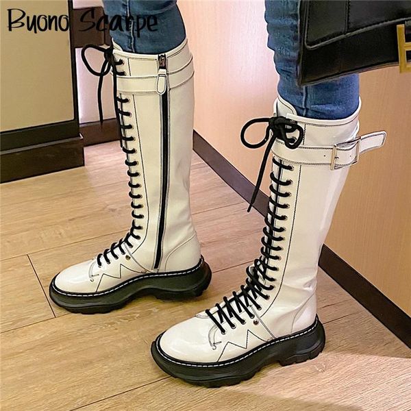 cross tied split leather long boots laces thick sole buckles leather belt boots sewing patent shoes branded platform ladies shoe, Black
cross tied split leather long boots laces thick sole buckles leather belt boots sewing patent shoes branded platform ladies shoe, Black