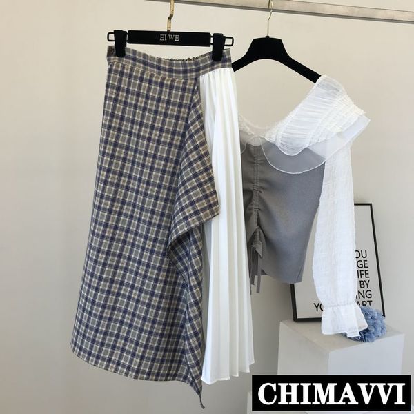 2020 autumn new high waist slimming calf-length skirt women retro plaid stitching irregular design pleated skirt, Black
2020 autumn new high waist slimming calf-length skirt women retro plaid stitching irregular design pleated skirt, Black
