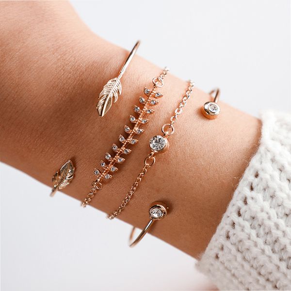 bangle bohemian 4pcs/set fashion fish bone leaves crystal round geometric chain open bracelets bangles for women gift jewelry wholesale, Black
bangle bohemian 4pcs/set fashion fish bone leaves crystal round geometric chain open bracelets bangles for women gift jewelry wholesale, Black