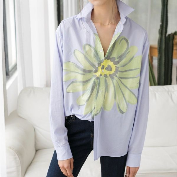 big daisy printed women's shirt cotton long sleeve loose single breasted turn-down collar female casual blouse new, White
big daisy printed women's shirt cotton long sleeve loose single breasted turn-down collar female casual blouse new, White