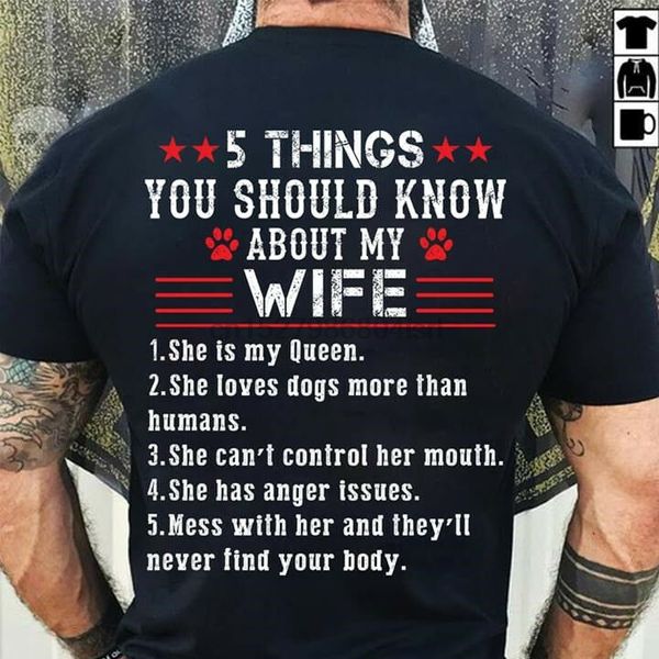 5 things you should know about my wife t shirt black cotton men s-3xl back side
5 things you should know about my wife t shirt black cotton men s-3xl back side