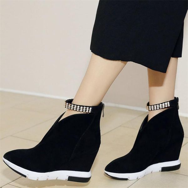 casual shoes women genuine leather wedges high heel pumps shoes female pointed toe fashion sneakers high platform trainers, Black
casual shoes women genuine leather wedges high heel pumps shoes female pointed toe fashion sneakers high platform trainers, Black