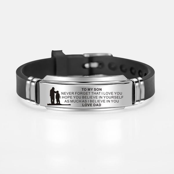 new silicone men's bracelet to my son i love you from dad mom courage bracelets adjustable length wristband jewelry, Golden;silver
new silicone men's bracelet to my son i love you from dad mom courage bracelets adjustable length wristband jewelry, Golden;silver