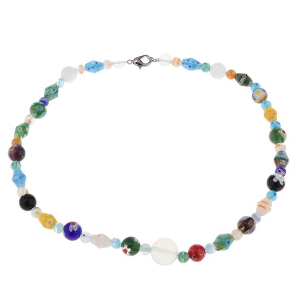 glass crystal bead multi-colored millefiori flower necklace 17 inches for women jewelry, Silver
glass crystal bead multi-colored millefiori flower necklace 17 inches for women jewelry, Silver