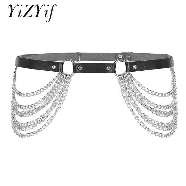 women punk gothic waist belts harness adjustable faux leather harness belt waist body caged with metal o rings and chain tassel, Black;brown
women punk gothic waist belts harness adjustable faux leather harness belt waist body caged with metal o rings and chain tassel, Black;brown