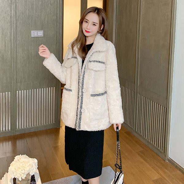 women's fur & faux winter jacket lamb thick warm coat fashion temperament turndown collar casual loose d132, Black
women's fur & faux winter jacket lamb thick warm coat fashion temperament turndown collar casual loose d132, Black