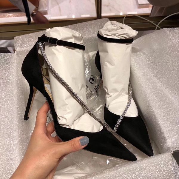 women shoes high heels suede leather pointed toe rhinstone embellished buckle strap stiletto pumps 2020 summer sandals women, Black
women shoes high heels suede leather pointed toe rhinstone embellished buckle strap stiletto pumps 2020 summer sandals women, Black
