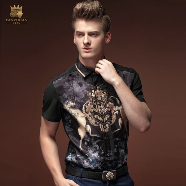 fanzhuan new fashion casual men's male short sleeved summer printed slim floral shirt 15315 blouse peaked collar, White;black
fanzhuan new fashion casual men's male short sleeved summer printed slim floral shirt 15315 blouse peaked collar, White;black