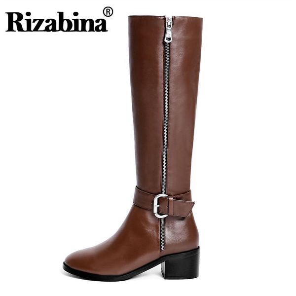 rizabina genuine leather shoes women knee high motorcycle boots buckle round toe thick heel zipper size 34-39, Black
rizabina genuine leather shoes women knee high motorcycle boots buckle round toe thick heel zipper size 34-39, Black