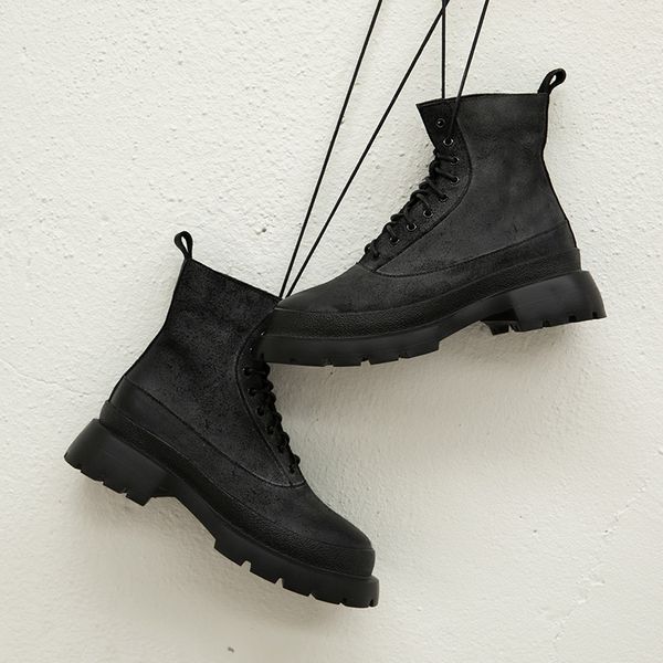 boots mordoan genuine cow leather thick-soled short british style lace-up round toe mid-heel flat ankle, Black
boots mordoan genuine cow leather thick-soled short british style lace-up round toe mid-heel flat ankle, Black