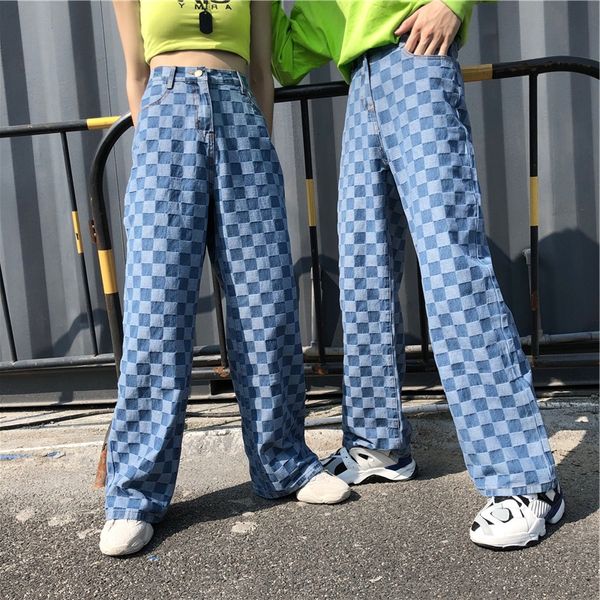 ladies trousers harajuku streetwear plaid print pattern washed jeans all-match loose casual men and women wide-leg pants, Black;white
ladies trousers harajuku streetwear plaid print pattern washed jeans all-match loose casual men and women wide-leg pants, Black;white