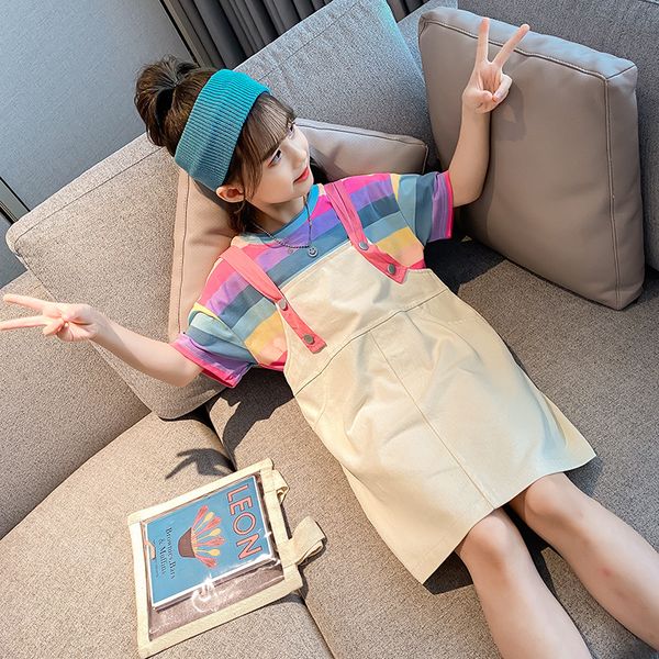 Girls Dress Outfit 2020 New Summer Cotton Fashion Children's Rainbow Colors Short-Sleeved Clothes Braces Skirt Two-Piece Set, Khaki
Girls Dress Outfit 2020 New Summer Cotton Fashion Children's Rainbow Colors Short-Sleeved Clothes Braces Skirt Two-Piece Set, Khaki