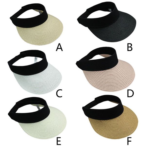 women girls summer straw weave sun visor hat empty contrast color wide brim uv protection adjusted portable peaked beach cap, Blue;gray
women girls summer straw weave sun visor hat empty contrast color wide brim uv protection adjusted portable peaked beach cap, Blue;gray