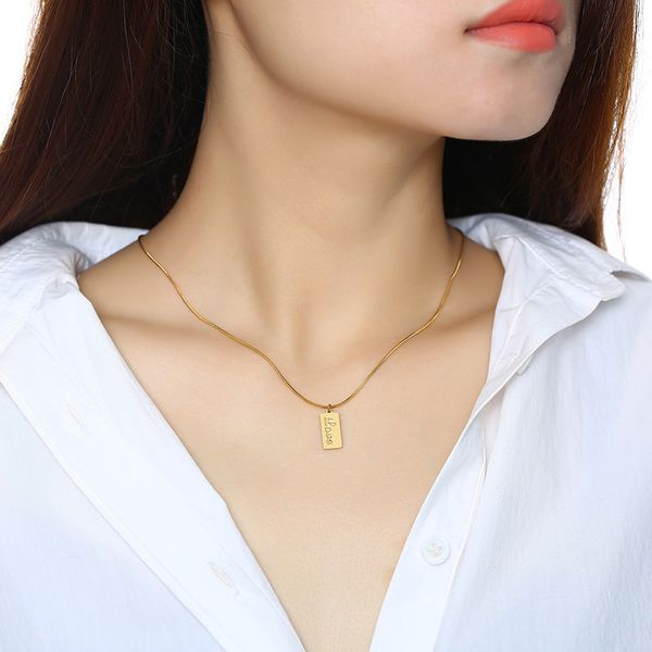 pendant necklaces geometric letter tag necklace fashion gold color stainless steel snake chain women's jewelry gift accessories, Silver
pendant necklaces geometric letter tag necklace fashion gold color stainless steel snake chain women's jewelry gift accessories, Silver