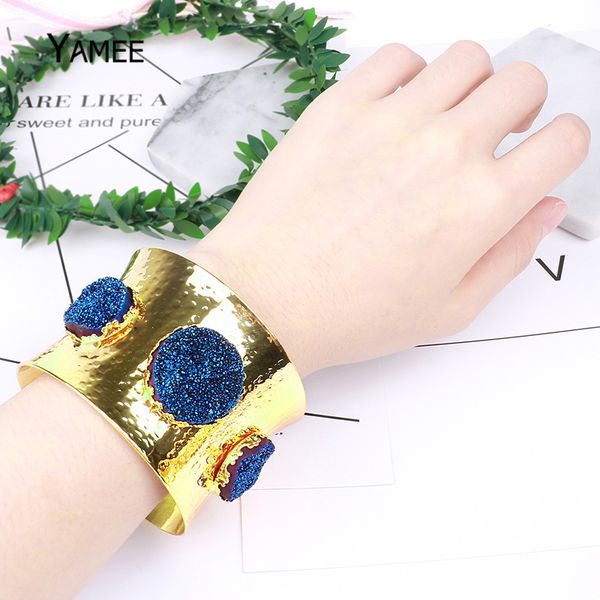 20-25mm natura round druzy crystal stone gold arm luxury&vintage adjustable open wide bangle bracelet for women, Black
20-25mm natura round druzy crystal stone gold arm luxury&vintage adjustable open wide bangle bracelet for women, Black