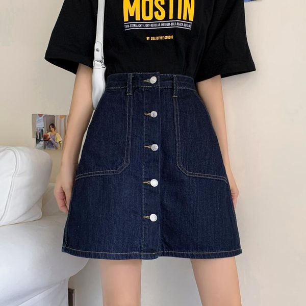 new women's button student a- line skirt dark blue denim hip slim high waist girls summer casual street s 2020, Black
new women's button student a- line skirt dark blue denim hip slim high waist girls summer casual street s 2020, Black