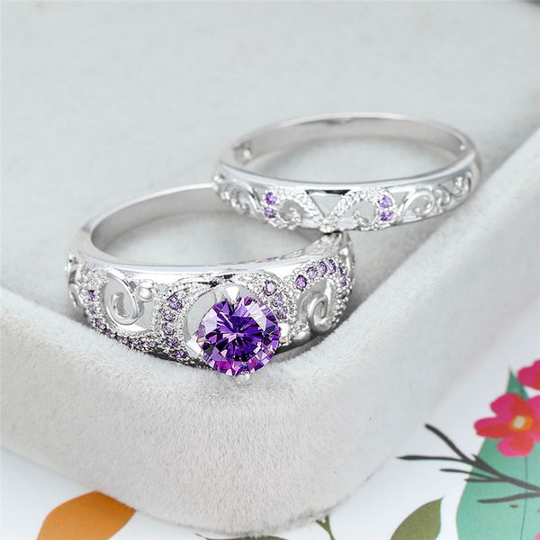 vintage female purple crystal stone ring classic silver color engagement rings for women cute hollow flower wedding ring set, Slivery;golden
vintage female purple crystal stone ring classic silver color engagement rings for women cute hollow flower wedding ring set, Slivery;golden