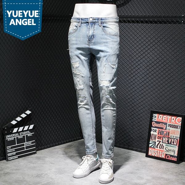 light blue washed hole jeans men slim fit casual cowboy pencil pants teenager zipper frayed biker denim trousers
light blue washed hole jeans men slim fit casual cowboy pencil pants teenager zipper frayed biker denim trousers