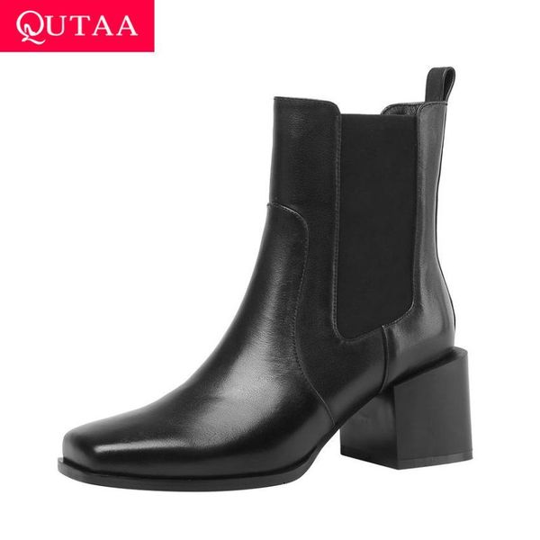 qutaa 2021 autumn winter ankle boots square high heel slip on women shoes cow leather cloth square toe short boots size 34-39, Black
qutaa 2021 autumn winter ankle boots square high heel slip on women shoes cow leather cloth square toe short boots size 34-39, Black