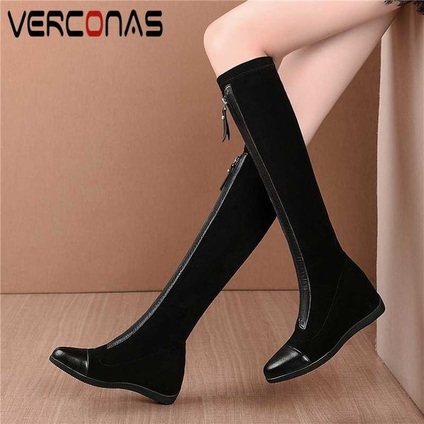 verconas autumn winter new women knee-high boots genuine leather height increasing shoes woman front zipper stretch long boots, Black
verconas autumn winter new women knee-high boots genuine leather height increasing shoes woman front zipper stretch long boots, Black