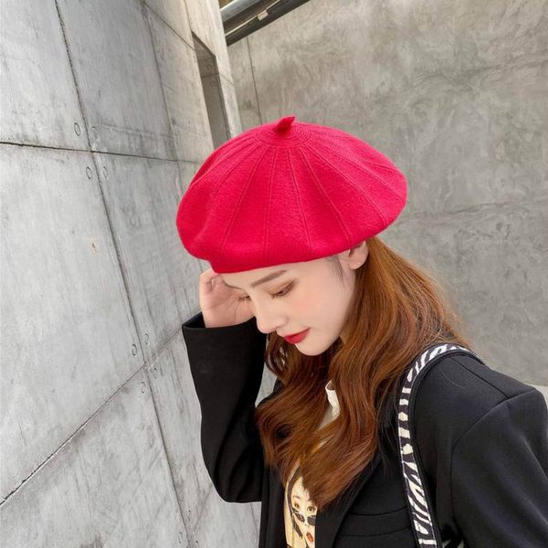 berets beret women autumn and winter candy color knitted wool striped painter hat korean version of the wild pure caps, Blue;gray
berets beret women autumn and winter candy color knitted wool striped painter hat korean version of the wild pure caps, Blue;gray