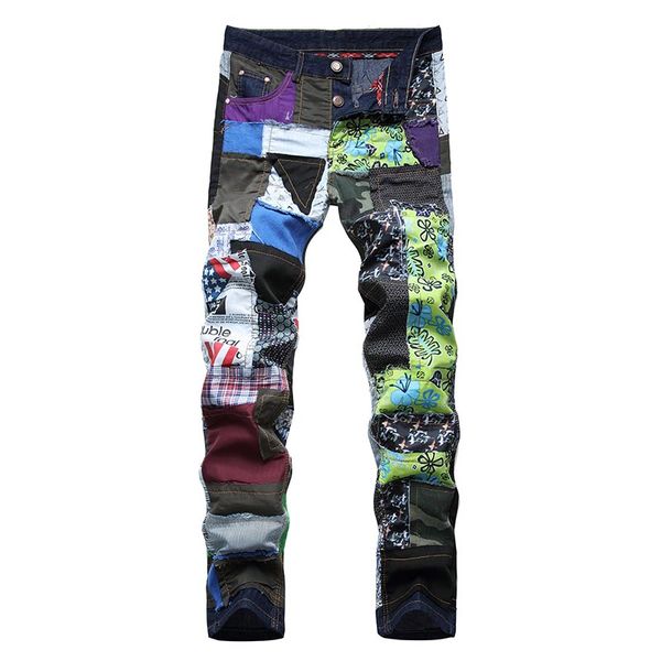 men's jeans mcikkny mens fashion camouflage trousers with patchwork washed denim pants male streetwear, Blue
men's jeans mcikkny mens fashion camouflage trousers with patchwork washed denim pants male streetwear, Blue
