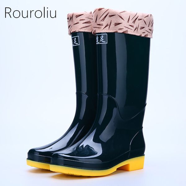 rouroliu women solid color tall rainboots waterproof water shoes wellies non-slip hard-wearing warm rain boots woman rb25, Black
rouroliu women solid color tall rainboots waterproof water shoes wellies non-slip hard-wearing warm rain boots woman rb25, Black