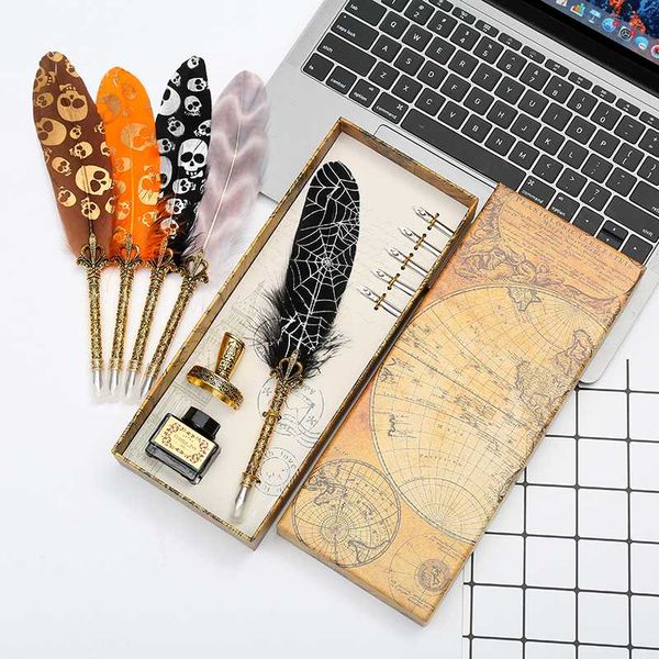 natural retro halloween feather dipped in water steel pen set writing ink luxury gift box can be customized logo christmas gift
natural retro halloween feather dipped in water steel pen set writing ink luxury gift box can be customized logo christmas gift