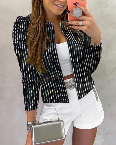 2020 women elegant casual stylish jacket female stylish fashion party sequins striped long sleeve coat, Black;brown
2020 women elegant casual stylish jacket female stylish fashion party sequins striped long sleeve coat, Black;brown