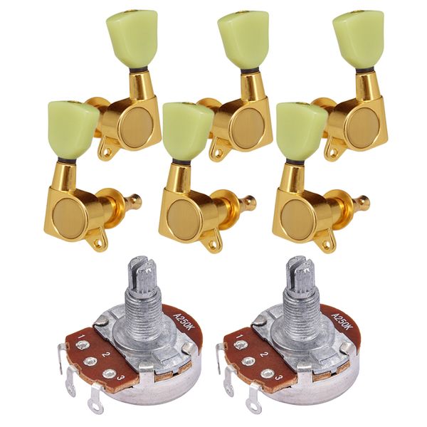 6 pcs electric guitar tuning pegs +2 pcs audio potentiometer pots a250k 
6 pcs electric guitar tuning pegs +2 pcs audio potentiometer pots a250k