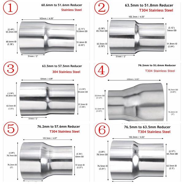 universal car stainless steel standard exhaust reducer connector pipe tube 76mm 63mm 60mm to 63mm 57mm 52mm 50mm
universal car stainless steel standard exhaust reducer connector pipe tube 76mm 63mm 60mm to 63mm 57mm 52mm 50mm