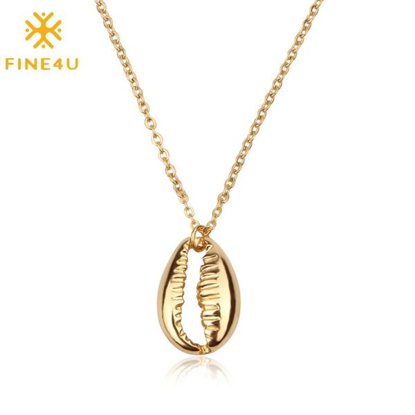 fine4u n170 natural sea shell pendant necklace for women stainless steel chain necklace 2020 bohemia summer beach jewelry, Silver 
fine4u n170 natural sea shell pendant necklace for women stainless steel chain necklace 2020 bohemia summer beach jewelry, Silver