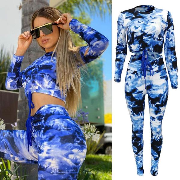 new autumn tie dyeing drawstring joggers running sets women sport suits long sleeve t-shirt crop high waist lace-up pants, Black;blue
new autumn tie dyeing drawstring joggers running sets women sport suits long sleeve t-shirt crop high waist lace-up pants, Black;blue