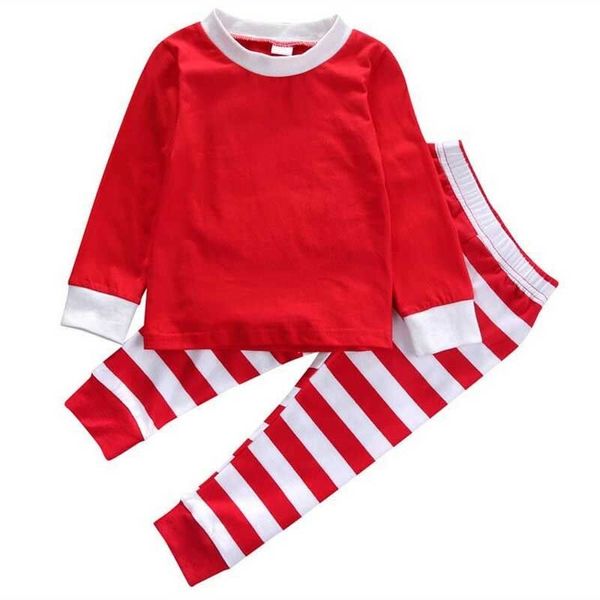 Christmas Red Striped Long Sleeve Nightwear Winter Baby Kids Boy Girl Pajamas Set Sleepwear Causal Outfit