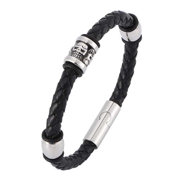 punk black braided leather skull bracelet men stainless steel magnetic clasp trendy mens bracelets men jewelry c0412, Golden;silver
punk black braided leather skull bracelet men stainless steel magnetic clasp trendy mens bracelets men jewelry c0412, Golden;silver