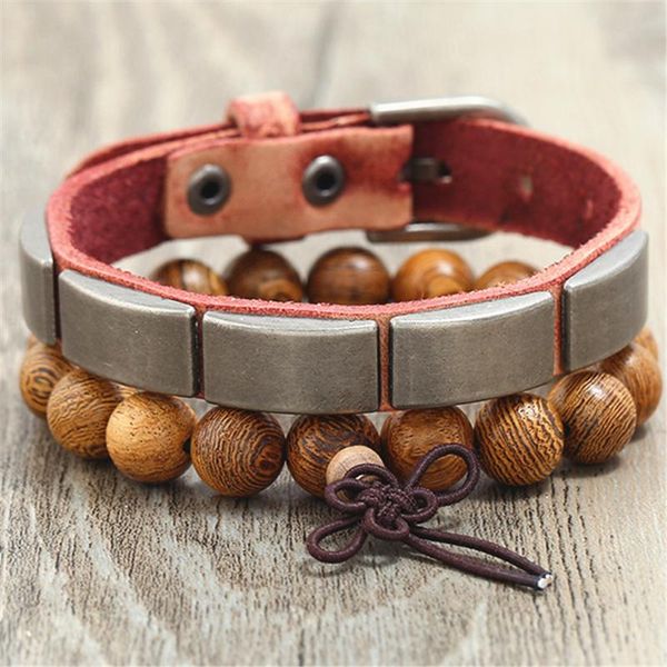 alloy metal men wood bead punk 2pcs/set wristbands vintage beads genuine leather bracelets men bracelets women homme jewelry, Golden;silver
alloy metal men wood bead punk 2pcs/set wristbands vintage beads genuine leather bracelets men bracelets women homme jewelry, Golden;silver