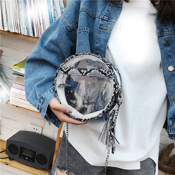 women snake shoulder bags new designer pvc clear transparent round handbags casual tassel chain small messenger bags #40
women snake shoulder bags new designer pvc clear transparent round handbags casual tassel chain small messenger bags #40