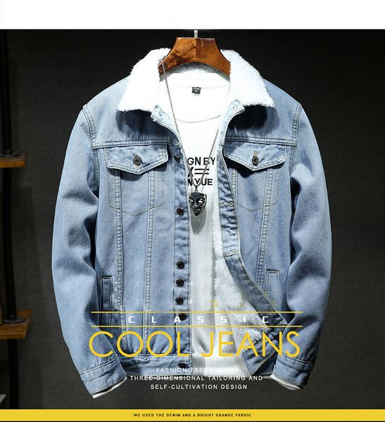 winter plus velvet thickening new denim jacket men's lapel loose jacket casual slim all-match denim jacket, Black;brown 
winter plus velvet thickening new denim jacket men's lapel loose jacket casual slim all-match denim jacket, Black;brown
