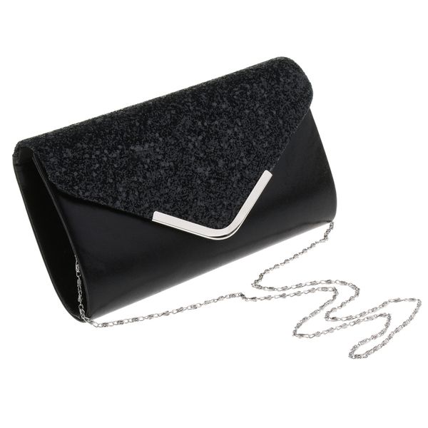 women's shiny sequin envelope clutch evening bag with detachable chain strap, Black;red
women's shiny sequin envelope clutch evening bag with detachable chain strap, Black;red