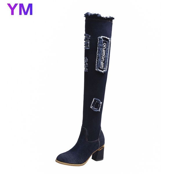 2020 new fashion denim stretch boots over the knee boots med heel side zipper autumn winter round toe motorcycle, Black
2020 new fashion denim stretch boots over the knee boots med heel side zipper autumn winter round toe motorcycle, Black