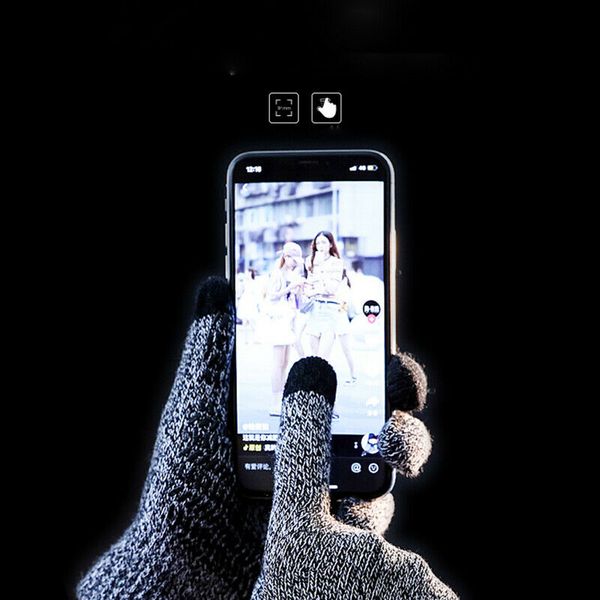 men women classic gloves touch screen winter warm wool knitted plain, Blue;gray